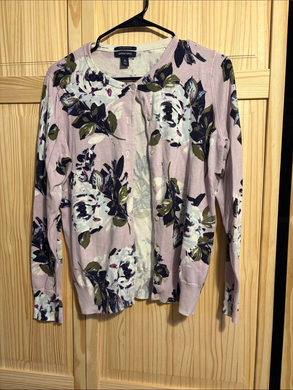 Lands' End Lavender Floral Button-Up Cardigan